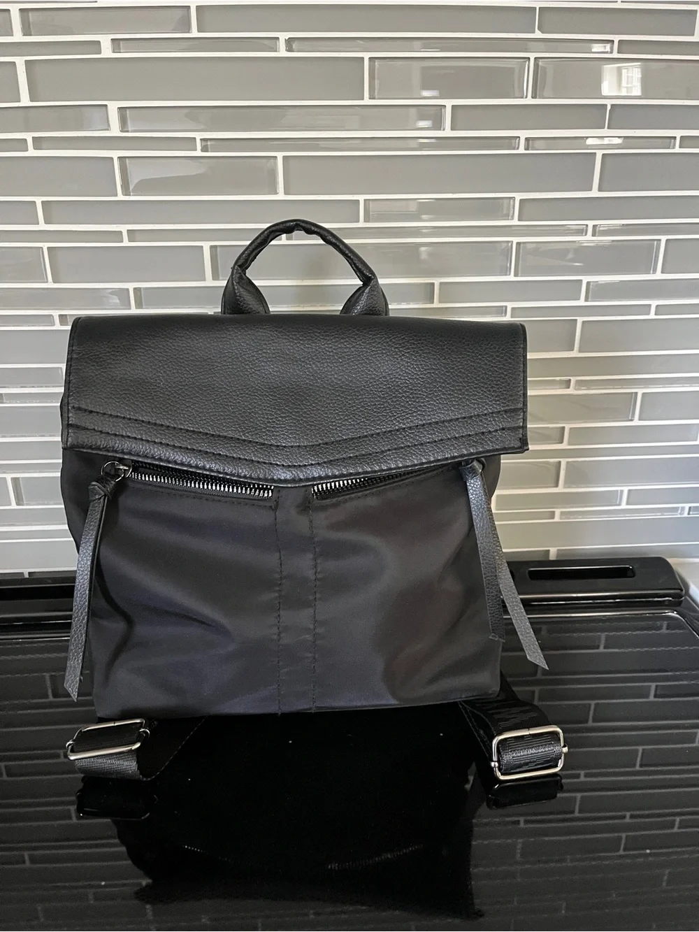 Botkier Black Pebbled Leather Mini Backpack with Interior Zip Pocket
